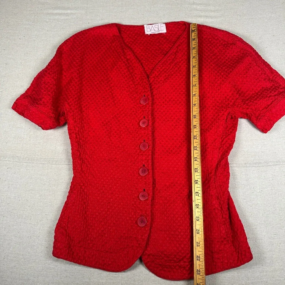 Basile Italy Bright Red Textured Cotton Short Sleeve Button Up Jacket Blazer 90s
